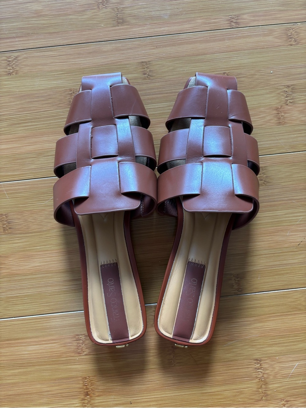 Franco Sarto Chestnut Brown Leather Slide Mules